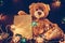 Greeting card with Teddy bear gifts and fairy lights garland