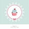 Greeting card template with cupcake. For birthday, scrapbook or bakery design.