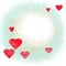 Greeting card template. Valentine`s card, Christmas illustration with seven red hearts of different sizes.
