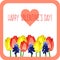 Greeting card with tulips, mouse hyacinth and text happy valentines day