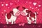 Greeting card on Valentine\\\'s Day with a couple of cows in love