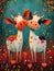 Greeting card on Valentine\\\'s Day with a couple of cows in love