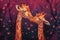 Greeting card on Valentine\\\'s Day with a couple of giraffes in love
