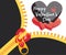Greeting card for Valentine`s Day February 14th. Zipper clasp in the shape of a lock with a keyhole