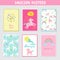 Greeting Cards Set with Cute Magic Unicorns, Rainbow and Flowers. Fantasy Children Posters, Happy Birthday Invitation