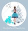 Greeting cards for winter holidays, merry christmas and happy new year,Elegantly dressed girl decorates a Christmas tree,fashion i