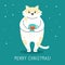 Greeting Christmas card cat with cup of tea vector