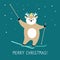 Greeting Christmas card deer with skiing