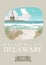 Greeting from Delaware vector poster with colorful detailed landscapes. The first state