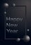 Greeting fashion card and luxury card Happy New Year 2020 and Merry Christmas with silver text and gray bumble balls on a matte