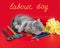 Greeting from funny Blue british shorthair cat with International Labour day