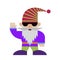 Greeting Gnome in black glasses. Cute Cartoon hipster character. Funny Dwarf Greets. Christmas Santa Claus..Modern flat design.