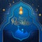 Greeting of marhaban ya ramadhan with lettering. ied Mubarak, elegant blue background Template