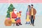 Greeting from Santa in mall flat color vector illustration