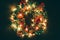 Greeting Season concept.Christmas wreath with decorative light o