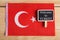 Greeting for traveler concept - Turkey Flag and blackboard with text Welcome to Tukley