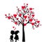 Greeting Valentine\'s Day card with tree of hearts and kids kissi