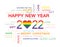 Greeting words around New Year date 2022 in many color. Happy New Year 2022 colorful negative space numbers word cloud text . Colo