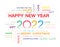 Greeting words around New Year date 2022 in many color. Happy New Year 2022 colorful negative space numbers word cloud text . Colo