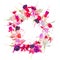 Greeting wreath of colorful fuchsia flower with place for your t