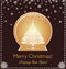 Greeting xmas vintage card with paper cut out golden globe, xmas tree and snowflakes