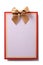 Greetings card gold bow decoration flat front view vertical isolated