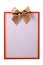 Greetings card gold ribbon bow flat front view vertical