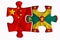 Grenada flag and China of America flag on two puzzle pieces on white isolated background. The concept of political relations. 3D