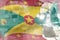 Grenada science development conceptual background - microscope on flag. Research in nanotechnology or pharmaceutical industry, 3D