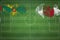Grenada vs Japan Soccer Match, national colors, national flags, soccer field, football game, Copy space