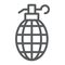 Grenade line icon, weapon and army, bomb sign, vector graphics, a linear pattern on a white background.