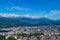 Grenoble - Aerial view of Grenoble old town seen from Bastille Fort, Auvergne-Rhone-Alpes region, France, Europe