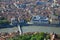 GRENOBLE city center and Saint-Laurent bridge on Isere river as seen from the fortress of La Bastille