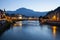 Grenoble at dusk with the river Isere, France