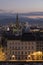 Grenoble, France, January 2019 : Theatre, Saint Andre church at sunset