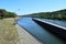 Grevenmacher, Luxembourg - 07 11 2023: Lower end of the Sluice and the bridge