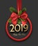 Grey 2019 happy New Year background with red round frame and bow