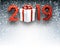 Grey 2019 New Year background with gift box.