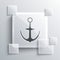 Grey Anchor icon isolated on grey background. Square glass panels. Vector