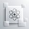 Grey Atom icon isolated on grey background. Symbol of science, education, nuclear physics, scientific research. Square