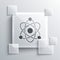 Grey Atom icon isolated on grey background. Symbol of science, education, nuclear physics, scientific research. Square