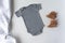 Grey Baby Bodysuit & Shoes - Spring Baby One Piece Mockup