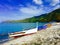 Grey beach and the four boats