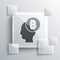 Grey Bitcoin think icon isolated on grey background. Cryptocurrency head. Blockchain technology, digital money market