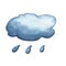 Grey blue cloud with rain watercolor illustration on white background. Climate or environment handdrawn icon