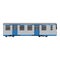 Grey blue subway train icon, cartoon style