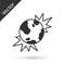 Grey Bomb explosive planet earth war danger icon isolated on white background. Vector