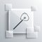 Grey Burning match with fire icon isolated on grey background. Match with fire. Matches sign. Square glass panels