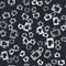 Grey Camera and location pin icon isolated seamless pattern on black background. Vector