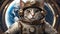 grey cat with eyes a steampunk, Cat astronaut in space on background of the globe